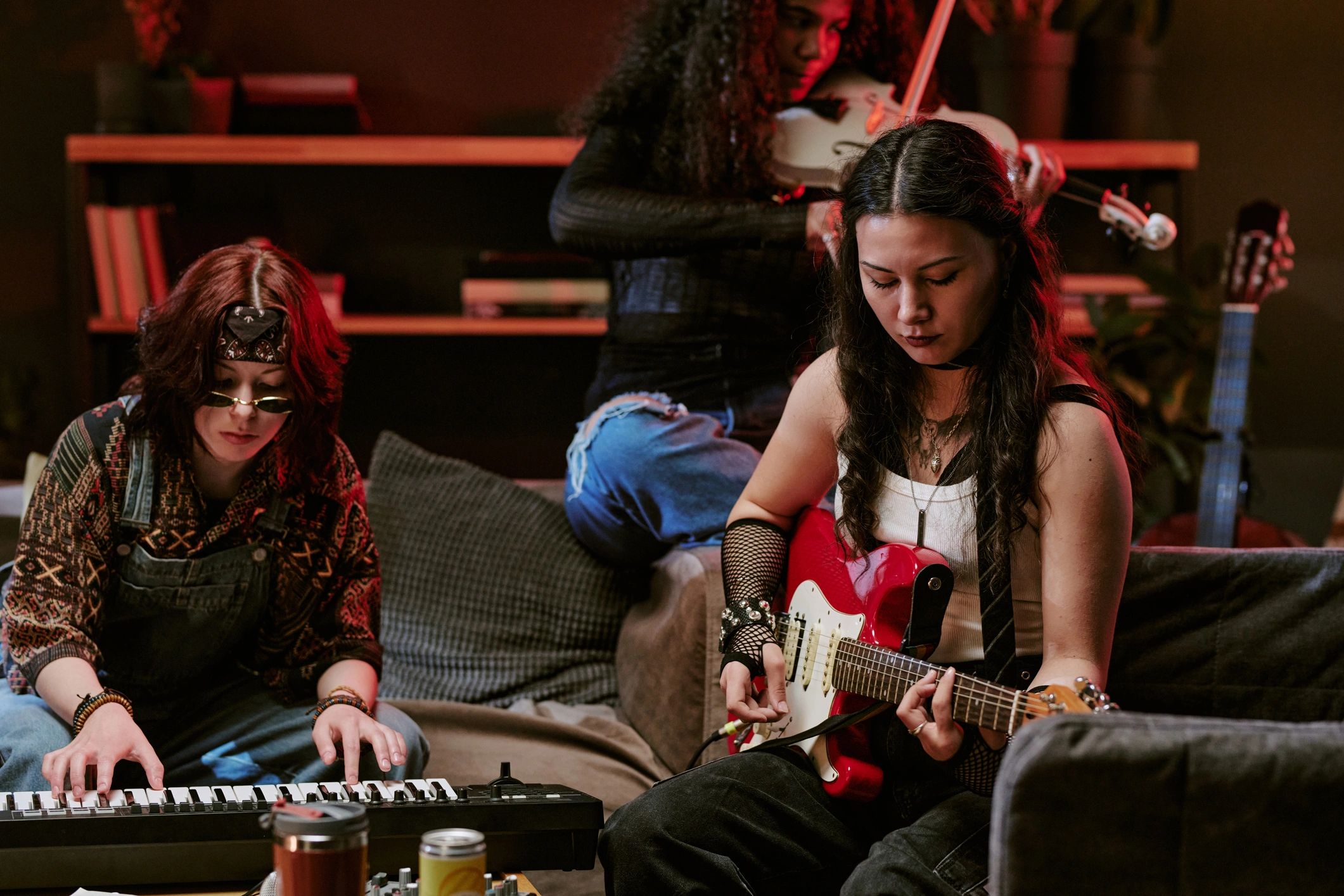 Musicians rehearsing together for a live performance